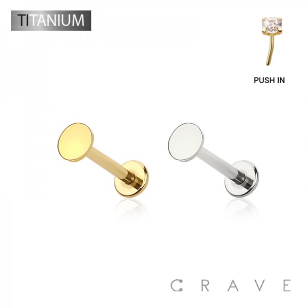 IMPLANT GRADE TITANIUM THREADLESS PUSH IN LABRET WITH FLAT ROUND TOP IMPLANT GRADE TITANIUM THREADLESS PUSH IN LABRET WITH FLAT ROUND TOP